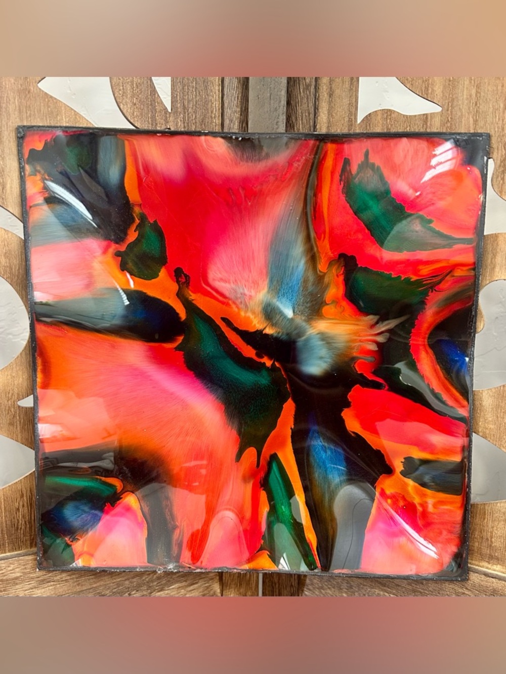 Tejas Deco Art Glass Plate Wall Hanging Square Abstract Abstract Art 12"